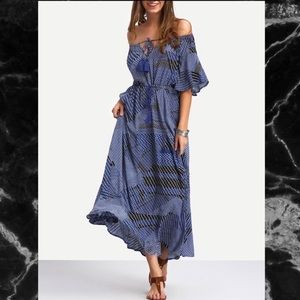 SOLD!! Flirty On/Off Shoulder Flounce Sleeve Maxi Dress w/Drawstring & Ruffle